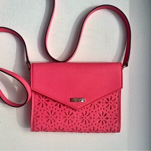 Kate Spade Cedar Street Mandy Coral Floral Cut Out Convertible Clutch Crossbody